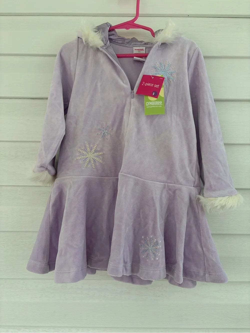Gymboree Vintage Lavender Ski Dress 3T NWT Y2K Snowflake Velour Faux Fur